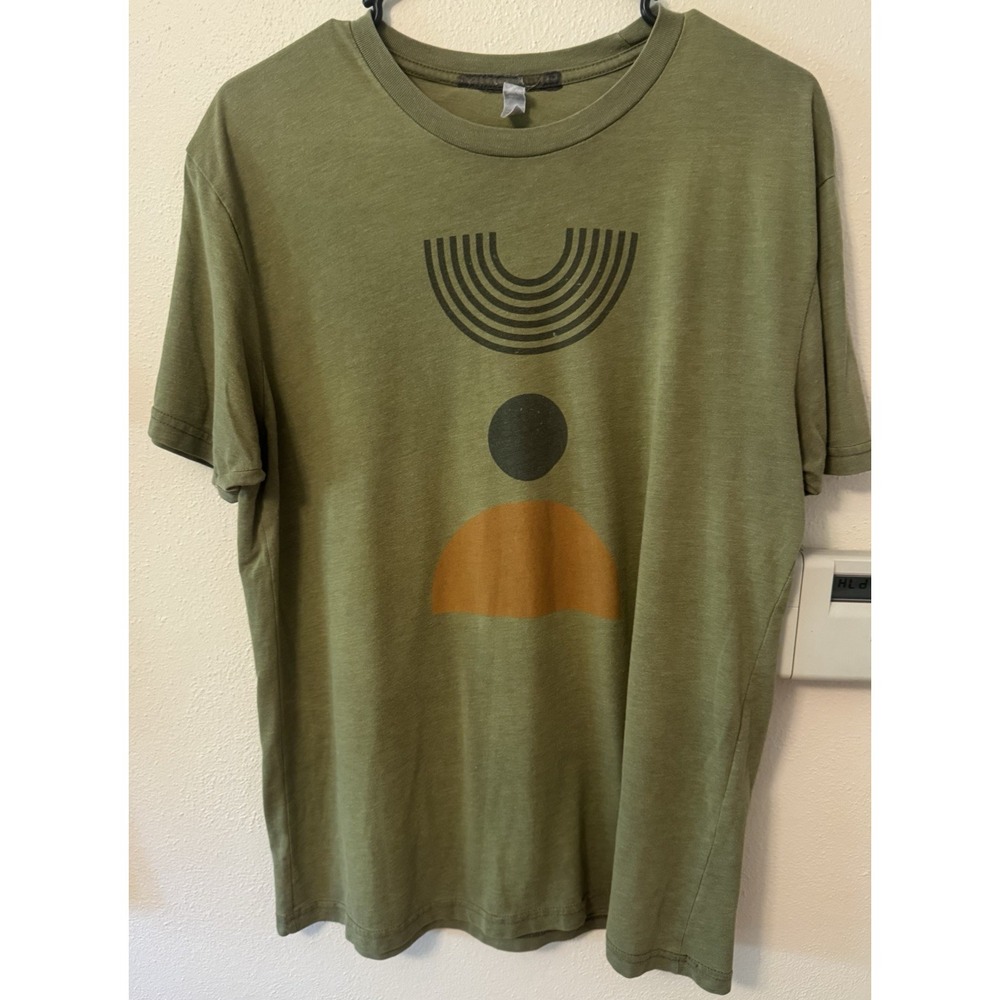 Cotton Graphic Print Crew Neck Short Sleeve T-Shirt Green Regular Size L